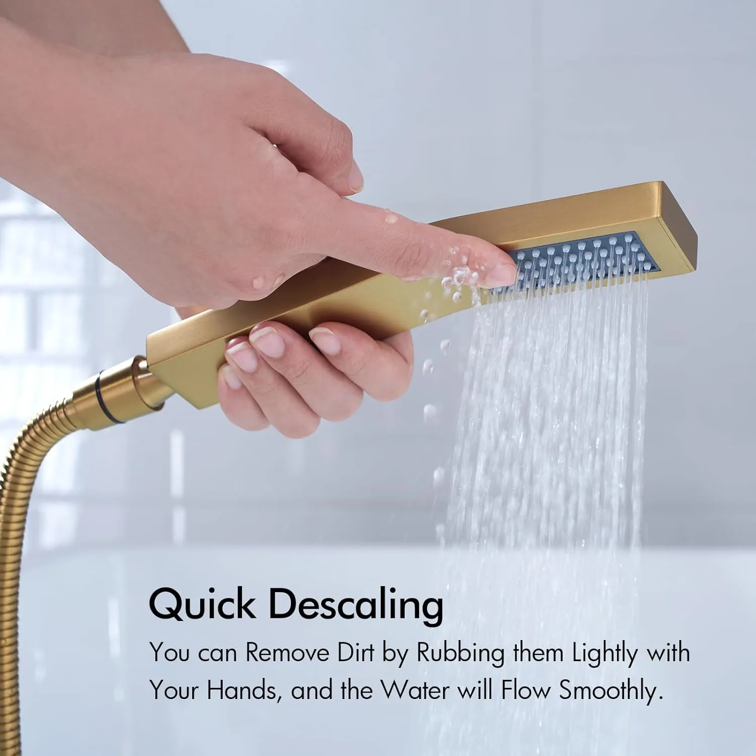 BAGNOLUX Bathtub Faucet Tub Filler Floor Mount Bathroom Faucets Brass Single Handle with Hand Shower (Waterfall Style B, Brushed Brass)