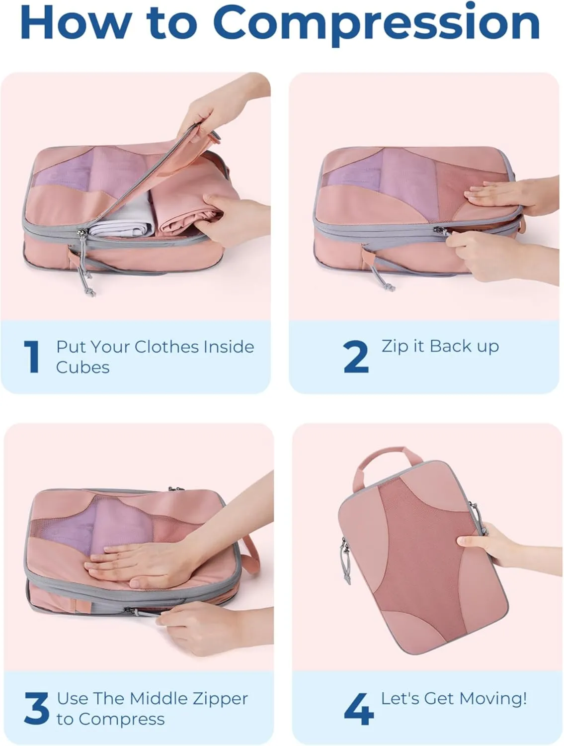 BAGSMART Compression Packing Cubes for Travel, Compressible Luggage Organizer for Cruise Ship, Lightweight Travel Essentials 6-Pack 1L 2M 2S 1Shoe Bag