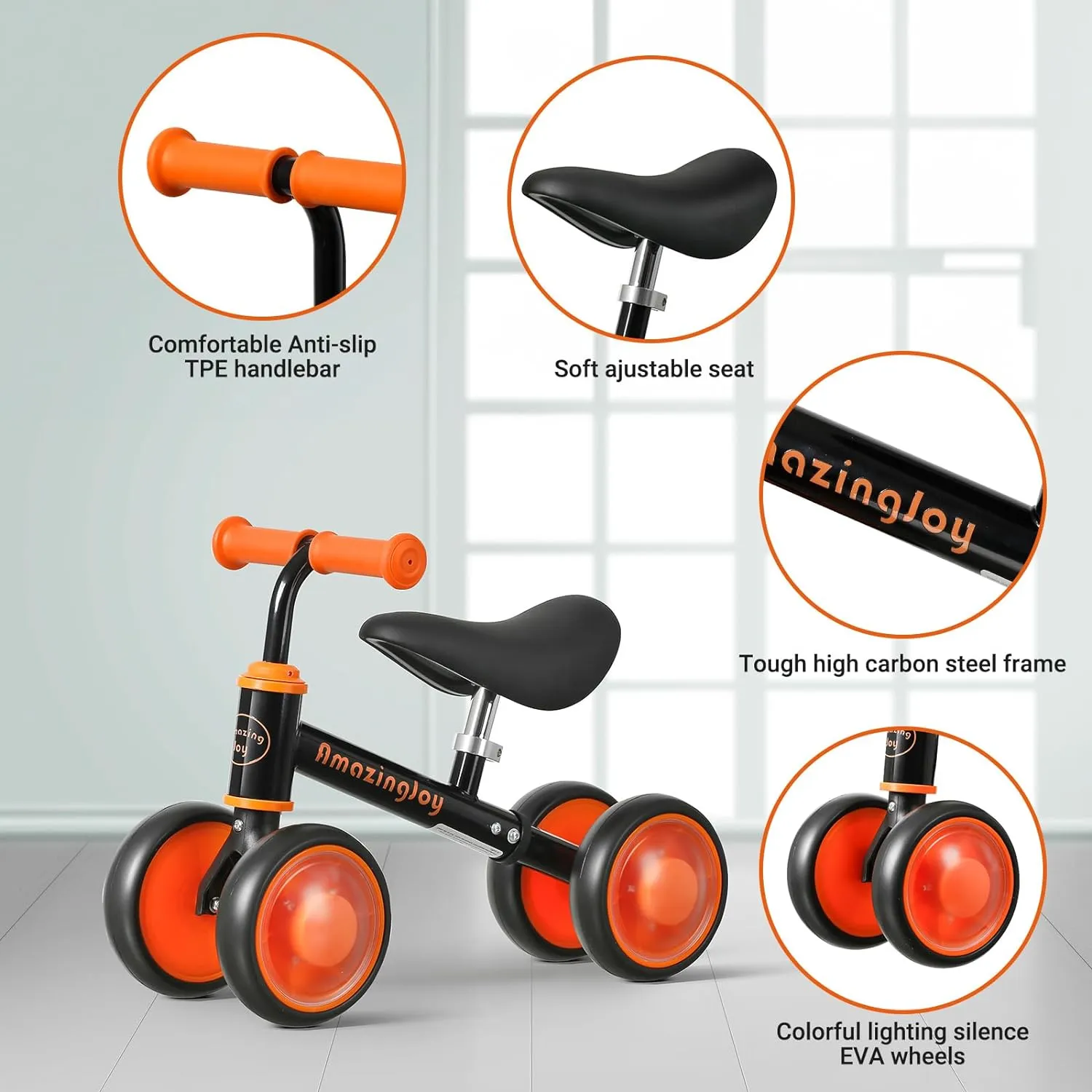 Balance Bike for 1 Year Old Boys Girls Colorful Lighting Baby Balance Bike Toys First Ride on Toys 10-24 Month Toddler 12-24 Month First Bike Infant Birthday Gift Baby Walker Bike with Adjustable Seat