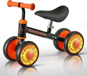 Balance Bike for 1 Year Old Boys Girls Colorful Lighting Baby Balance Bike Toys First Ride on Toys 10-24 Month Toddler 12-24 Month First Bike Infant Birthday Gift Baby Walker Bike with Adjustable Seat
