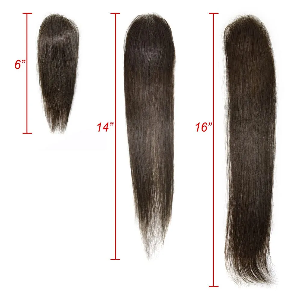Bald Spot Hair Patch V-Looped Remy Human Hair Patch For Bald Spot Natural lookimg Hair Replacement Unit Thin Skin Hair Piece for Bald Spot Hair Systems (6cm x 8cm-14“, #4 MEDIUM BROWN)
