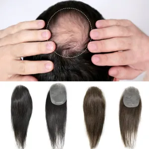 Bald Spot Hair Patch V-Looped Remy Human Hair Patch For Bald Spot Natural lookimg Hair Replacement Unit Thin Skin Hair Piece for Bald Spot Hair Systems (6cm x 8cm-14“, #4 MEDIUM BROWN)