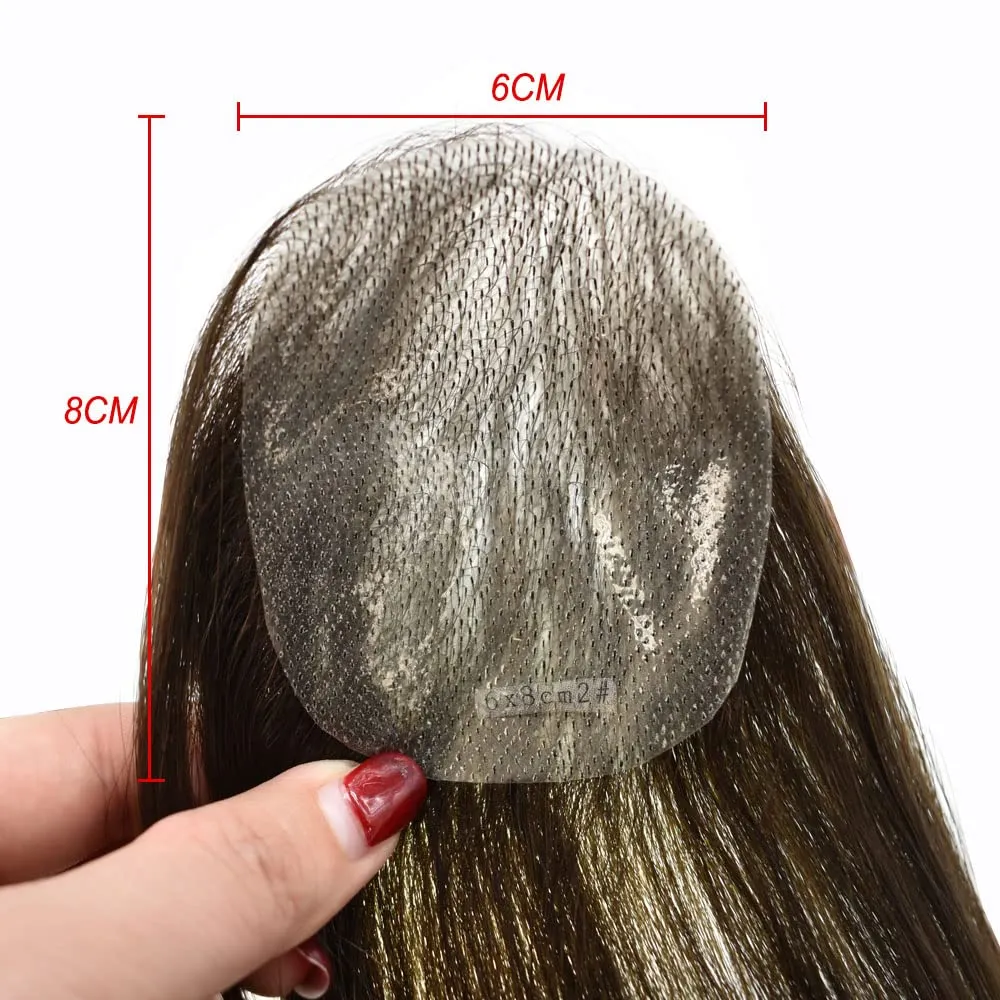 Bald Spot Hair Patch V-Looped Remy Human Hair Patch For Bald Spot Natural lookimg Hair Replacement Unit Thin Skin Hair Piece for Bald Spot Hair Systems (6cm x 8cm-14“, #4 MEDIUM BROWN)