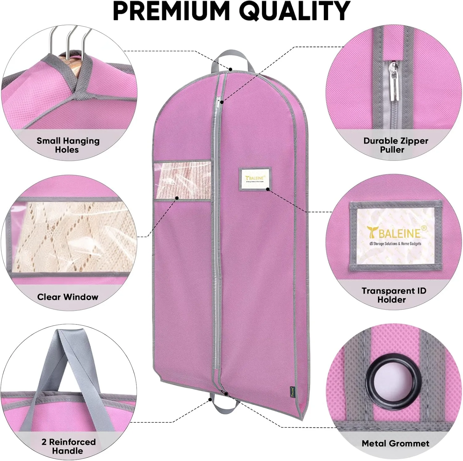 BALEINE 1PK Heavy Duty Garment Bag with Shoe Storage Travel Bag for Dresses, Suit, Coats Travel Essential (54", Pink)