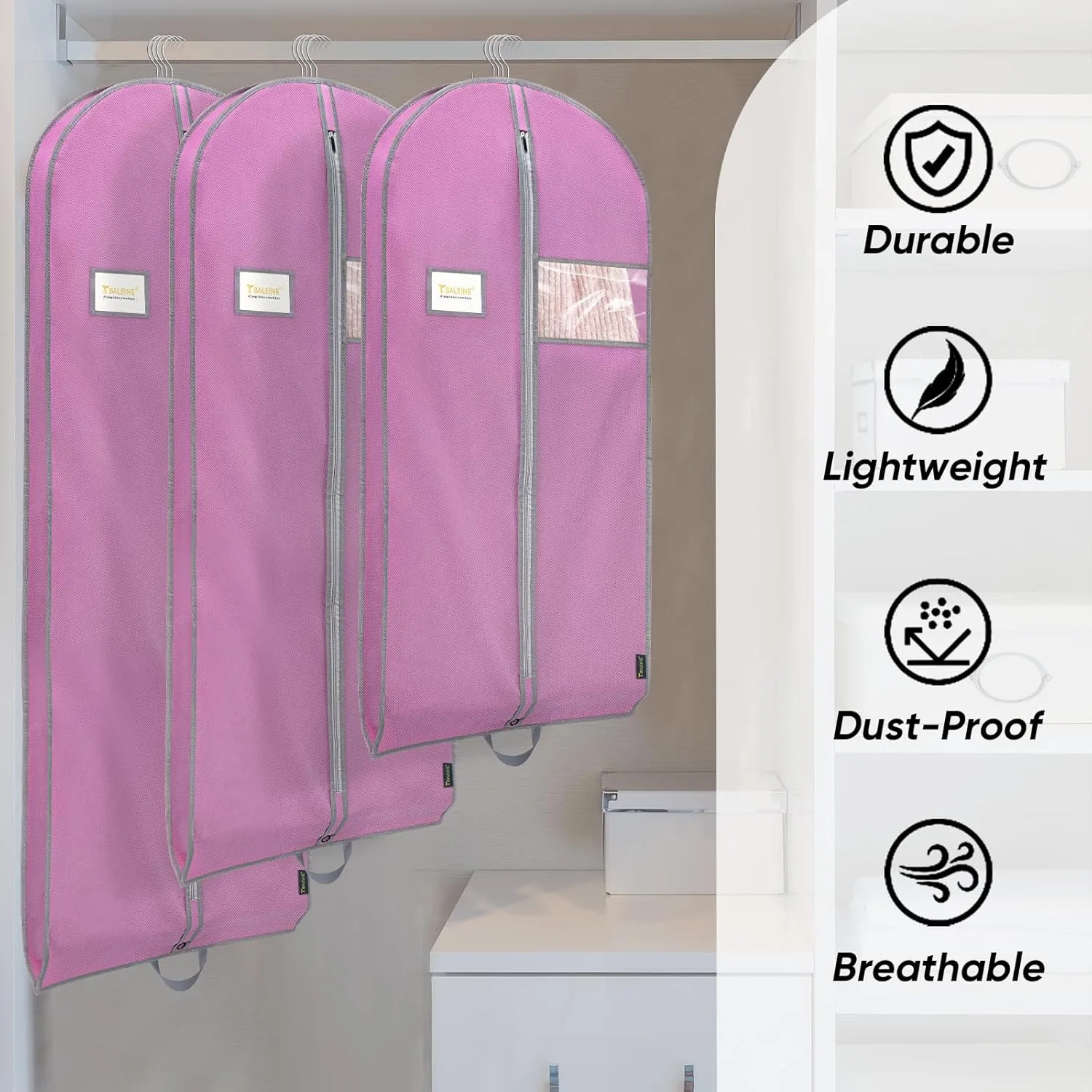BALEINE 1PK Heavy Duty Garment Bag with Shoe Storage Travel Bag for Dresses, Suit, Coats Travel Essential (54", Pink)