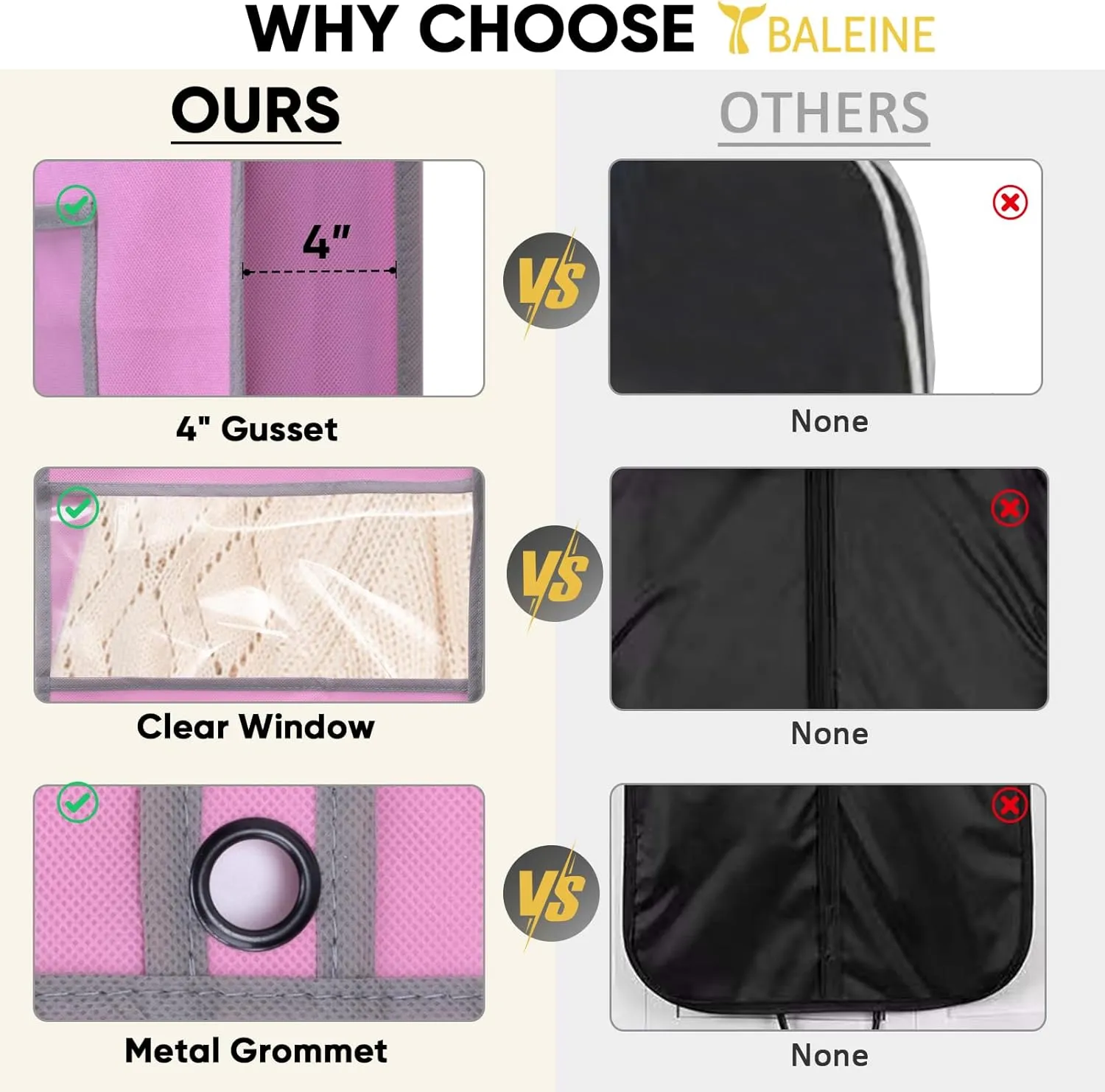 BALEINE 1PK Heavy Duty Garment Bag with Shoe Storage Travel Bag for Dresses, Suit, Coats Travel Essential (54", Pink)