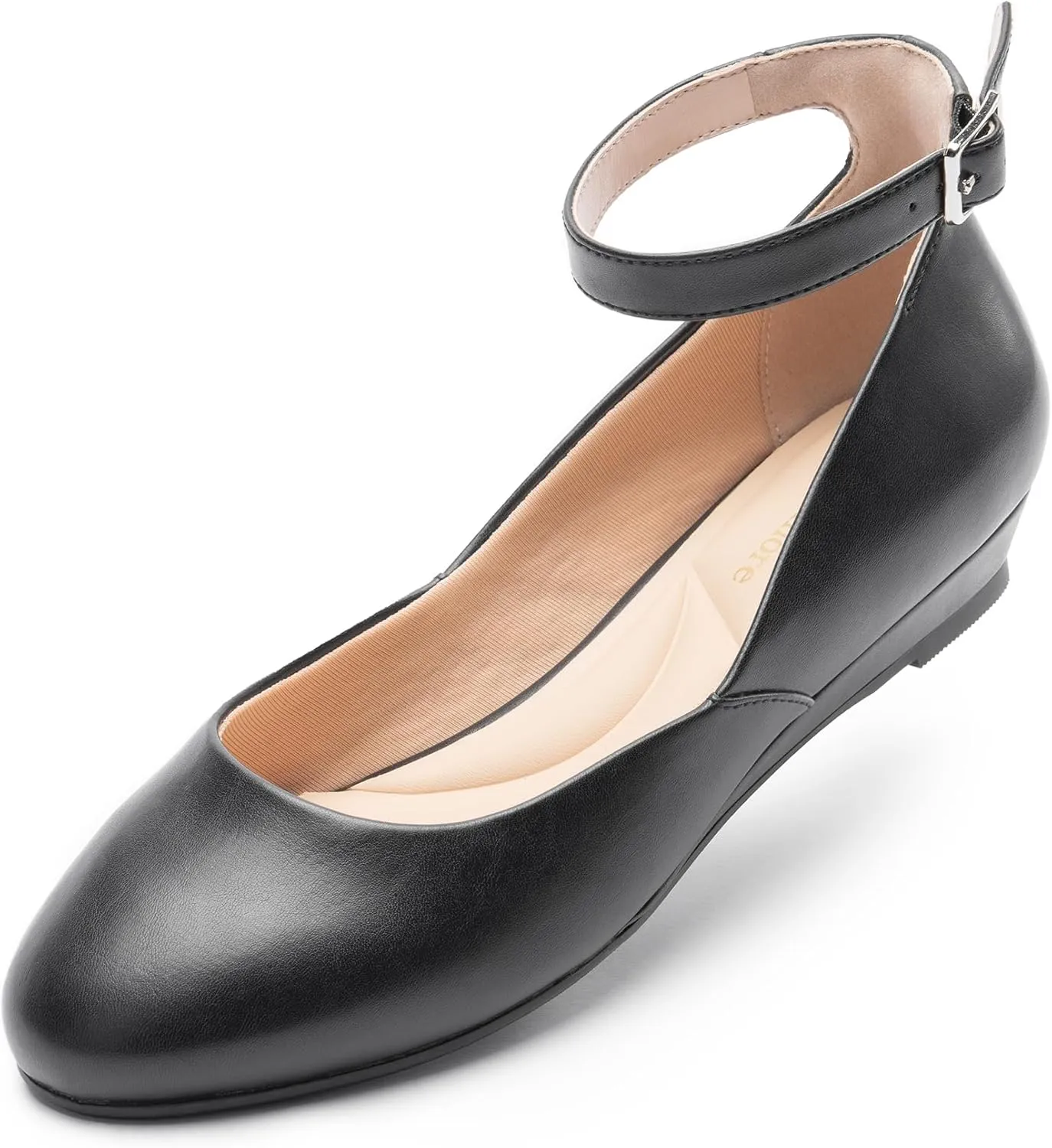 Ballet Flat Shoes for Women with Ankle Strap Low Wedge Heel, Cute Flats for Women, Comfortable Casual Dress Shoes
