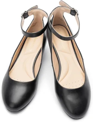 Ballet Flat Shoes for Women with Ankle Strap Low Wedge Heel, Cute Flats for Women, Comfortable Casual Dress Shoes