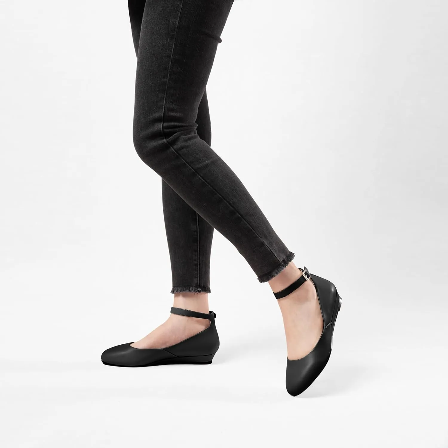 Ballet Flat Shoes for Women with Ankle Strap Low Wedge Heel, Cute Flats for Women, Comfortable Casual Dress Shoes