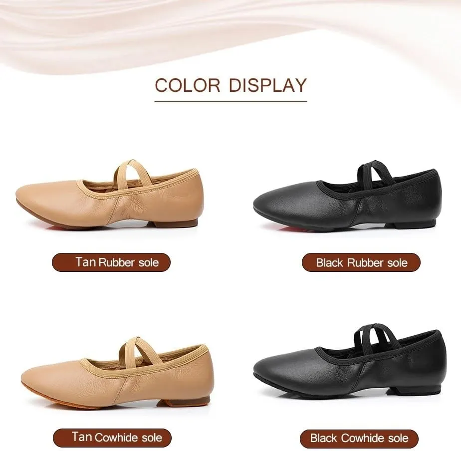 Ballet Shoes Genuine Leather Jazz Shoes Jazz Dance Shoes Tan Black Antiskid Sole Adults Dance Sneakers for Girls Women Shoe Dance(Black Cowhide Sole,40)