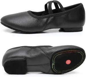 Ballet Shoes Genuine Leather Jazz Shoes Jazz Dance Shoes Tan Black Antiskid Sole Adults Dance Sneakers for Girls Women Shoe Dance(Black Cowhide Sole,40)