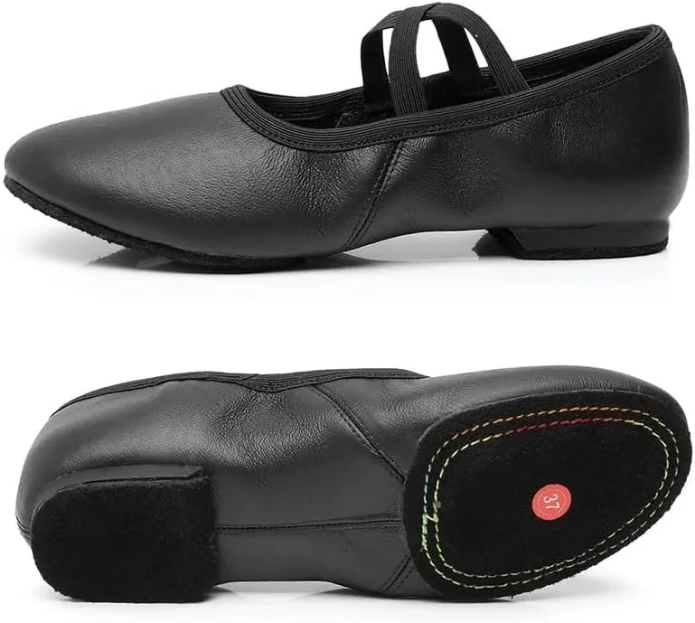 Ballet Shoes Genuine Leather Jazz Shoes Jazz Dance Shoes Tan Black Antiskid Sole Adults Dance Sneakers for Girls Women Shoe Dance(Black Cowhide Sole,40)
