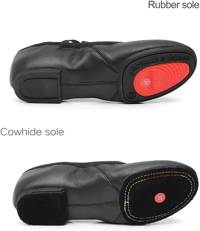 Ballet Shoes Genuine Leather Jazz Shoes Jazz Dance Shoes Tan Black Antiskid Sole Adults Dance Sneakers for Girls Women Shoe Dance(Black Cowhide Sole,40)