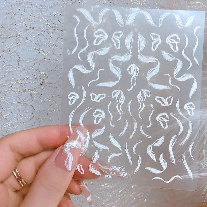 Ballet Streamer Nail Art Sticker - Black and White Camellia Design