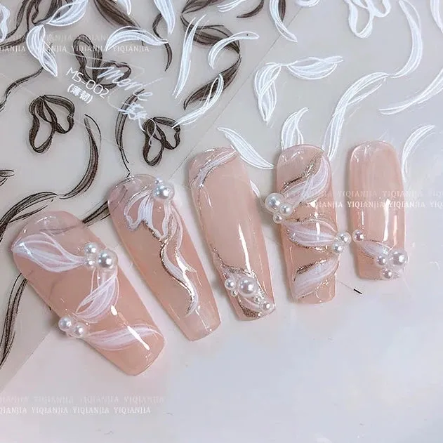 Ballet Streamer Nail Art Sticker - Black and White Camellia Design
