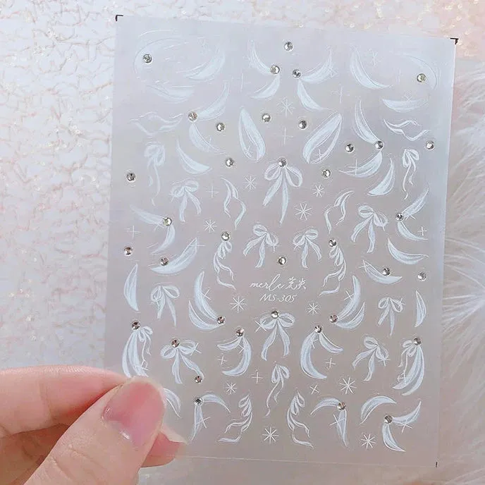 Ballet Streamer Nail Art Sticker - Black and White Camellia Design