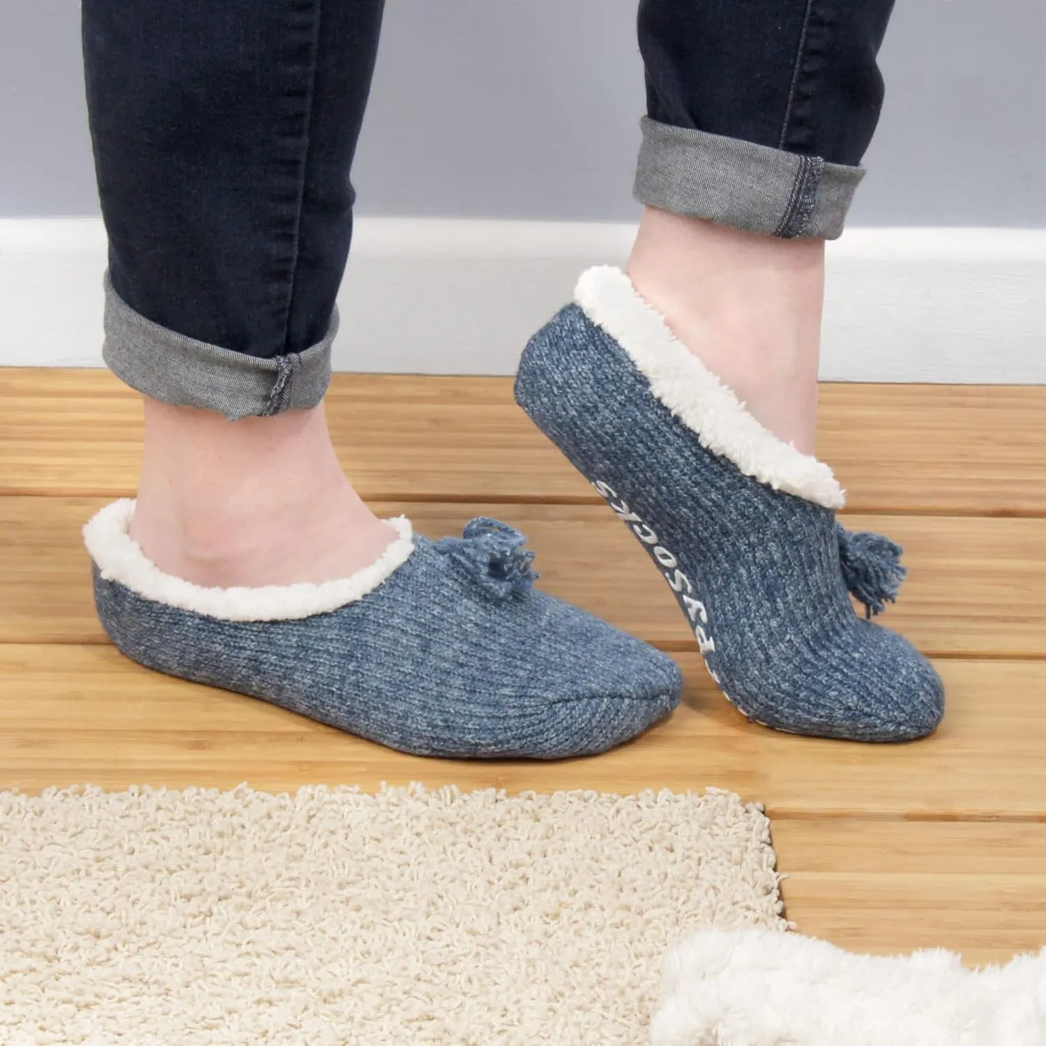 BambooMN Adult Women Soft Warm Cozy Fancy Yarn Slippers Non-Slip Lined Socks, Indoor Comfy House Travel Slippers