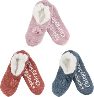 BambooMN Adult Women Soft Warm Cozy Fancy Yarn Slippers Non-Slip Lined Socks, Indoor Comfy House Travel Slippers