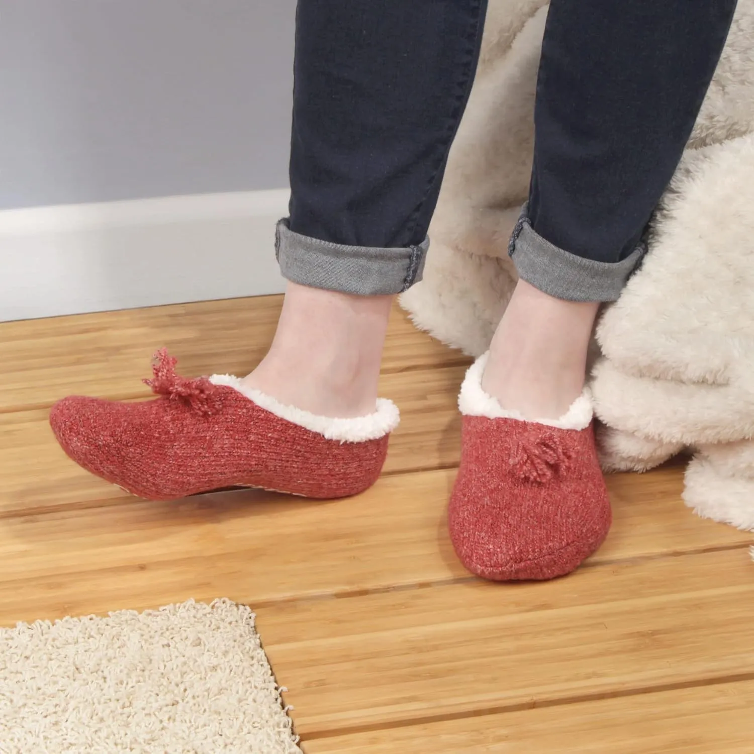BambooMN Adult Women Super Soft Warm Cozy Fancy Yarn Slippers Non-Slip Lined Socks, Indoor Comfy House Slippers