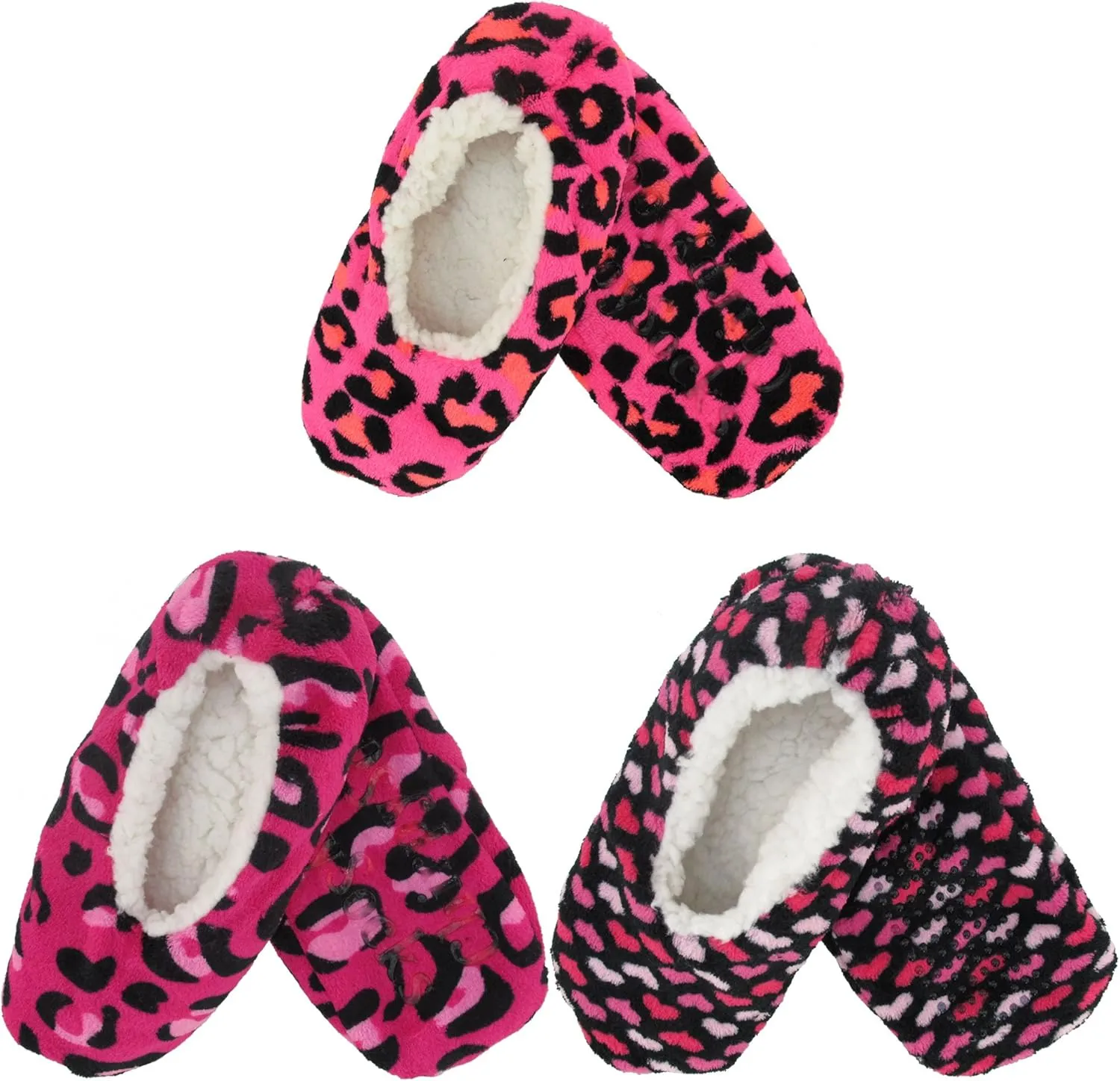 BambooMN Adult Women's Footies Slippers Non-Slip Lined Home Travel Socks - Varies Style and Colors - Value Pack