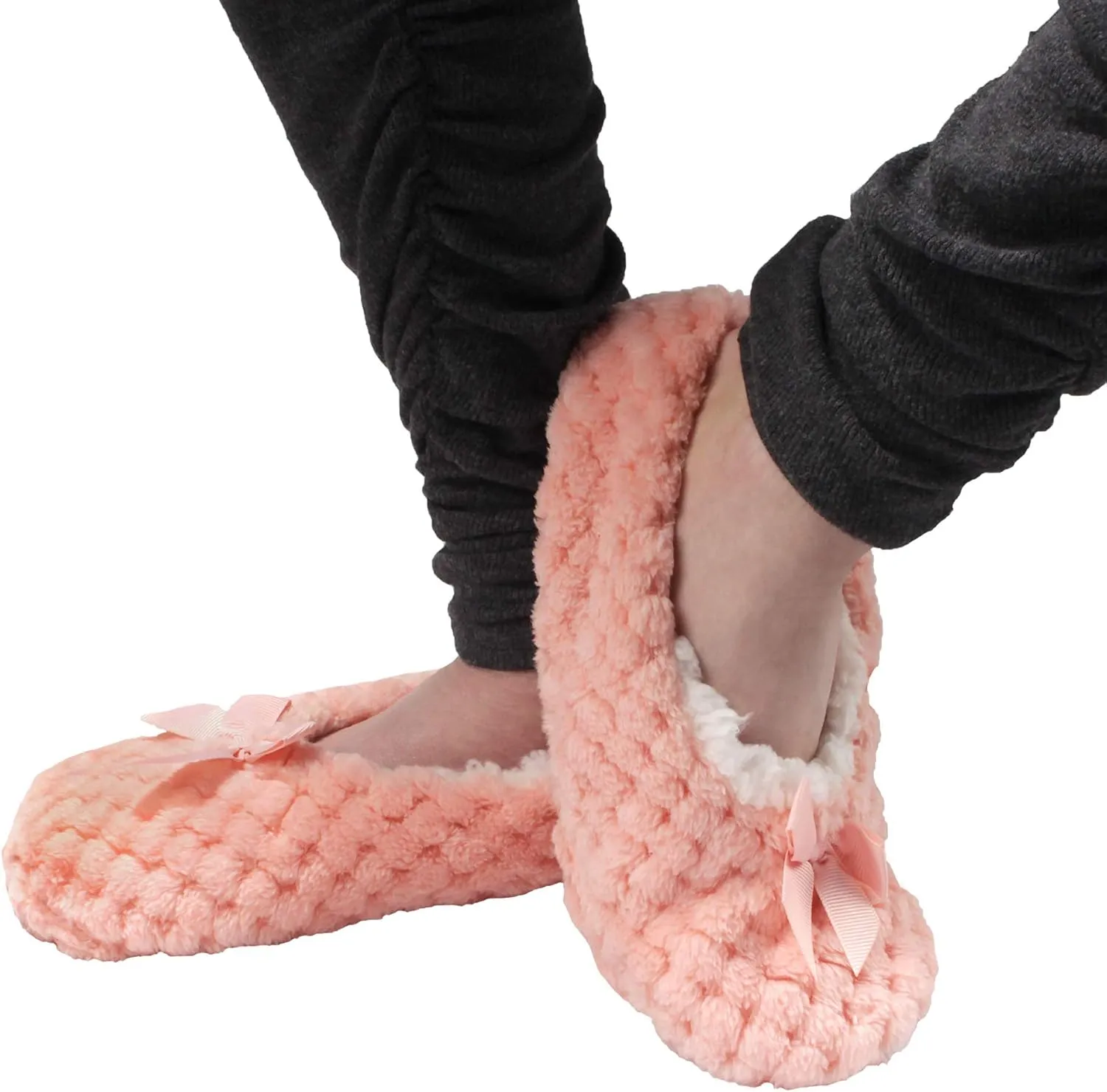 BambooMN Adult Women's Super Soft Warm Cozy Fuzzy Furry Slippers Non-Slip Lined Socks