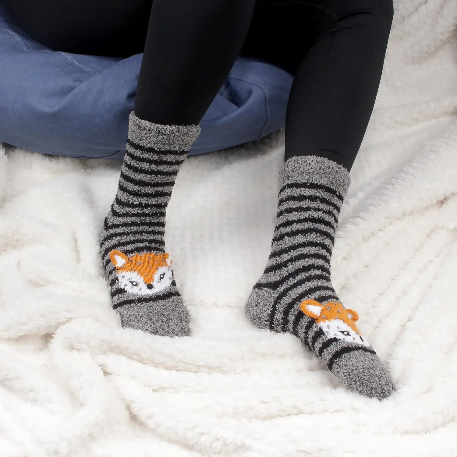 BambooMN Super Soft Warm Cute Furry Animal Non-Slip Fuzzy Cozy Fluffly Crew Winter Home Socks, Value Pack