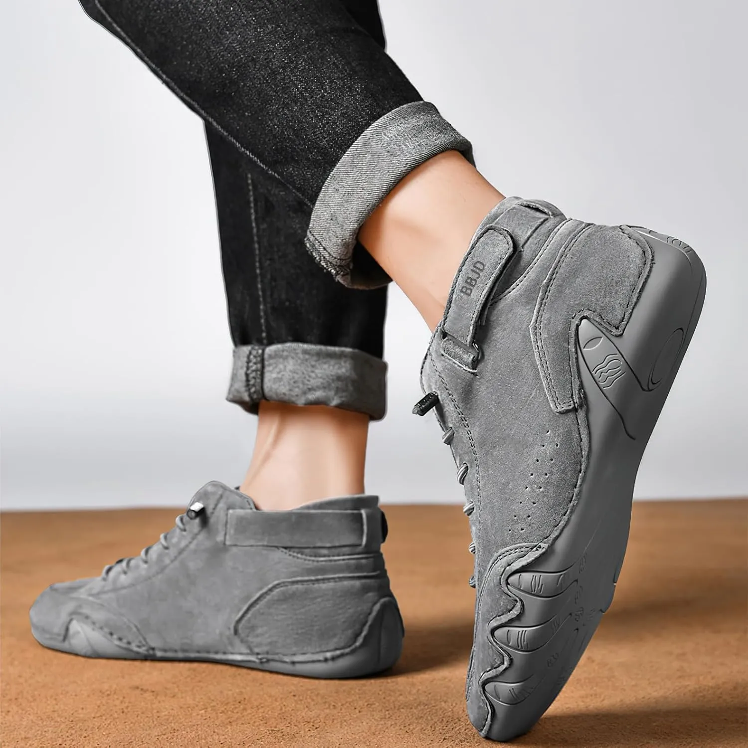 baobeijiadao Men's Beck Shoes Waterproof Non Slip High Top Chukka Boots Handmade Suede Caual Outdoor Sneakers