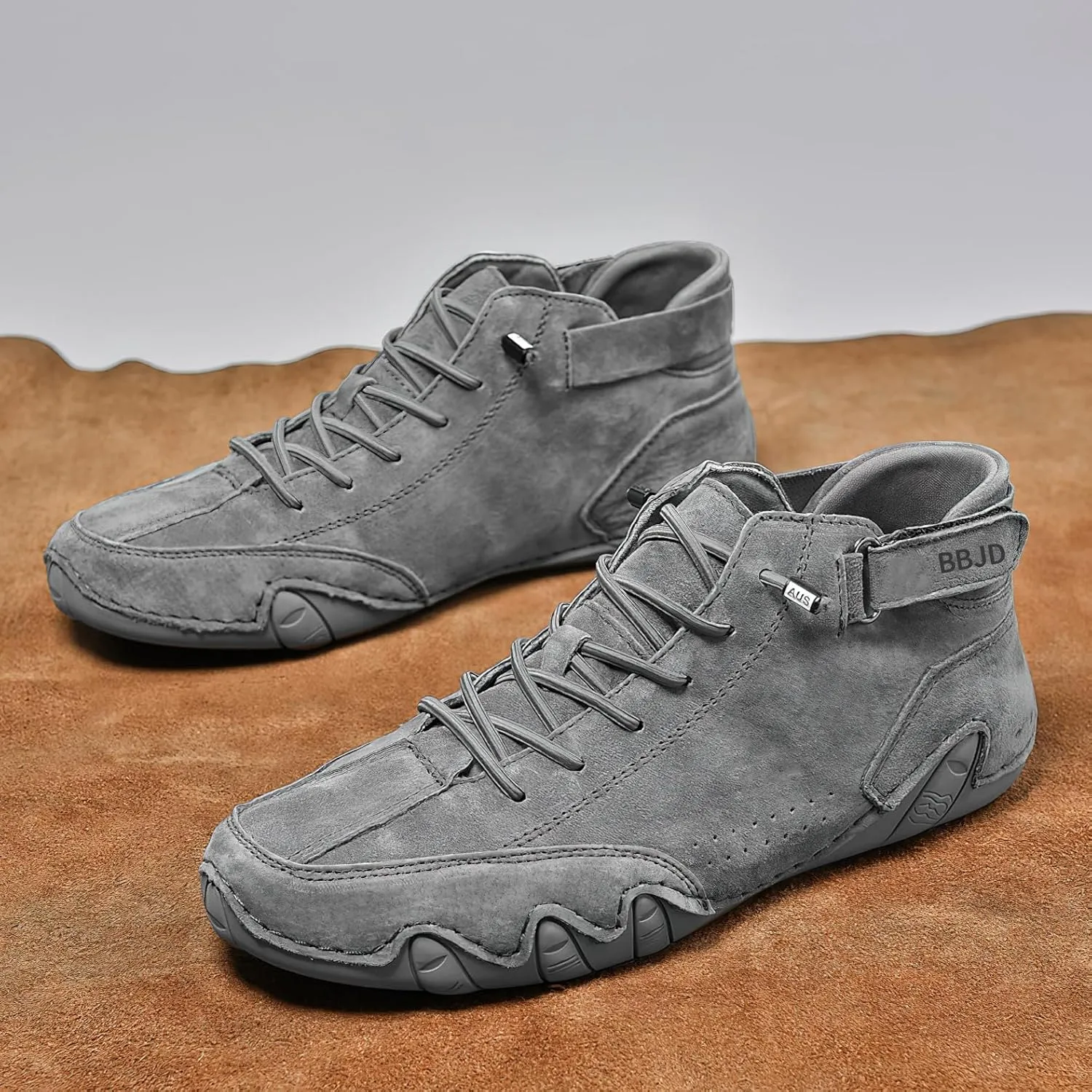 baobeijiadao Men's Beck Shoes Waterproof Non Slip High Top Chukka Boots Handmade Suede Caual Outdoor Sneakers