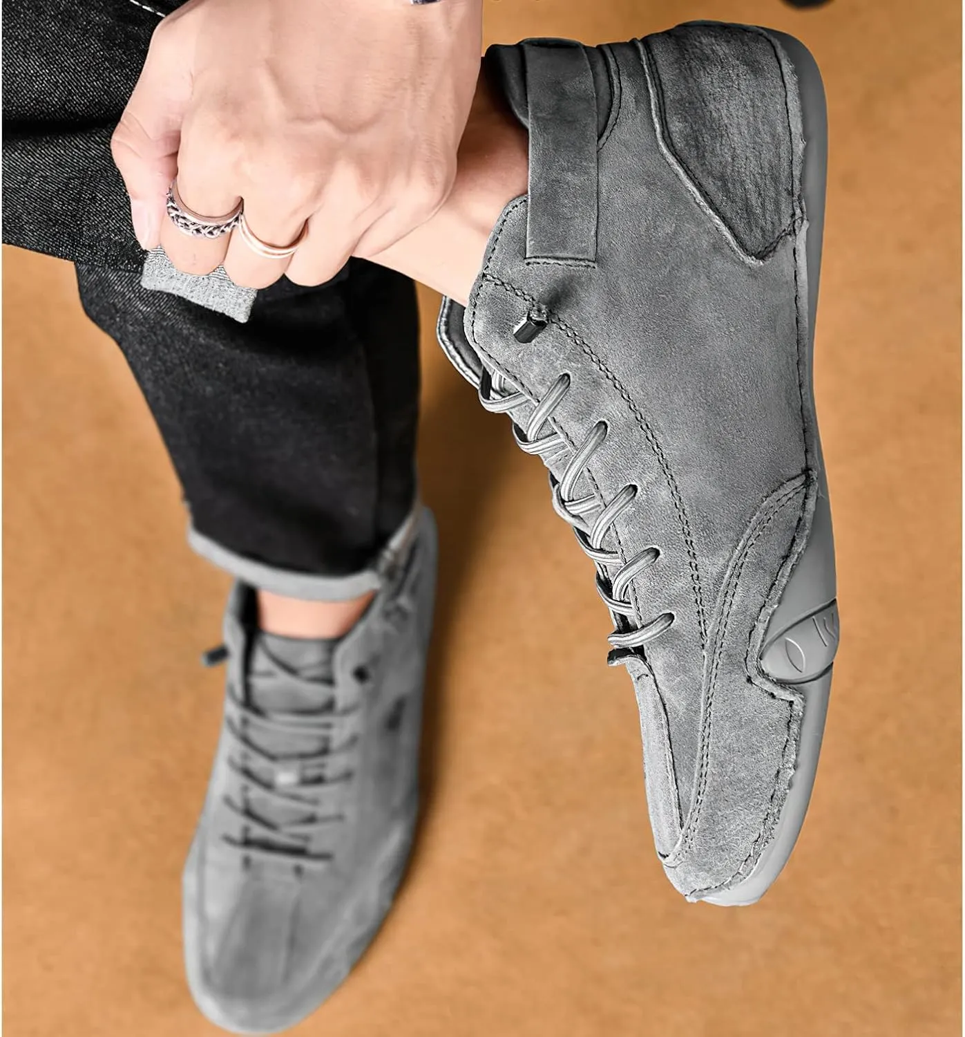 baobeijiadao Men's Beck Shoes Waterproof Non Slip High Top Chukka Boots Handmade Suede Caual Outdoor Sneakers
