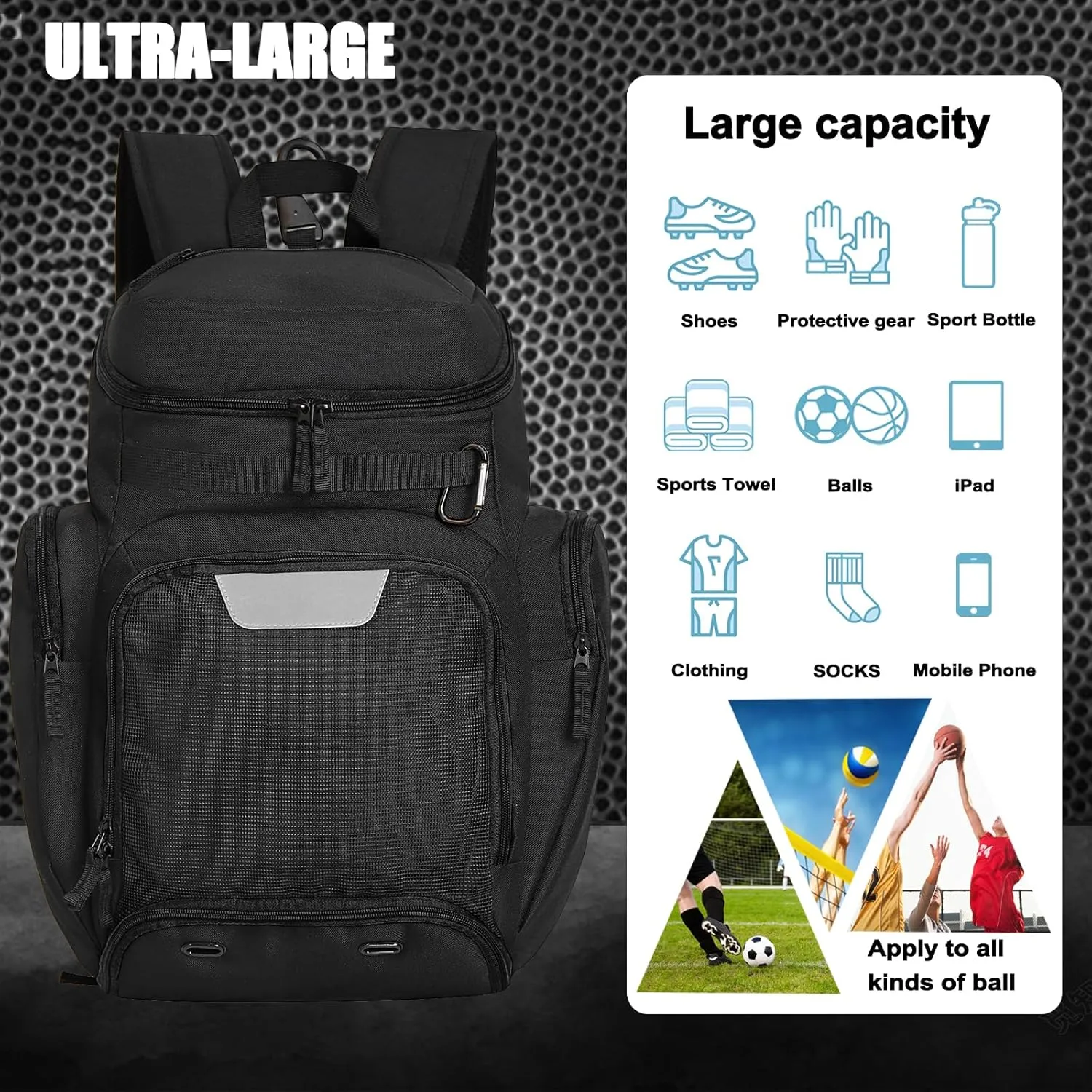 Basketball Backpack Large Sports Bag, Gym Bag with Ball Compartment and Shoe Compartment to Store Sports Shoes Water Bottles Laptops and Daily Necessities, Widely Used in Basketball, Soccer