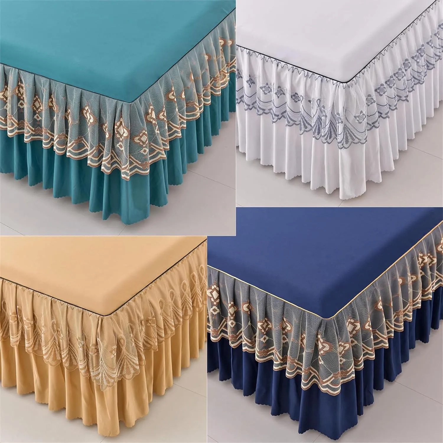 BBPM Bedding Base Valance Sheet Bed Skirt Style Bedspread Lace Bed Skirt Wrap Double/Single/Small Double Soft Microfibre - Pleated - Dustproof/creaseproof/Slip Proof,Green,Twin/100 * 190cm