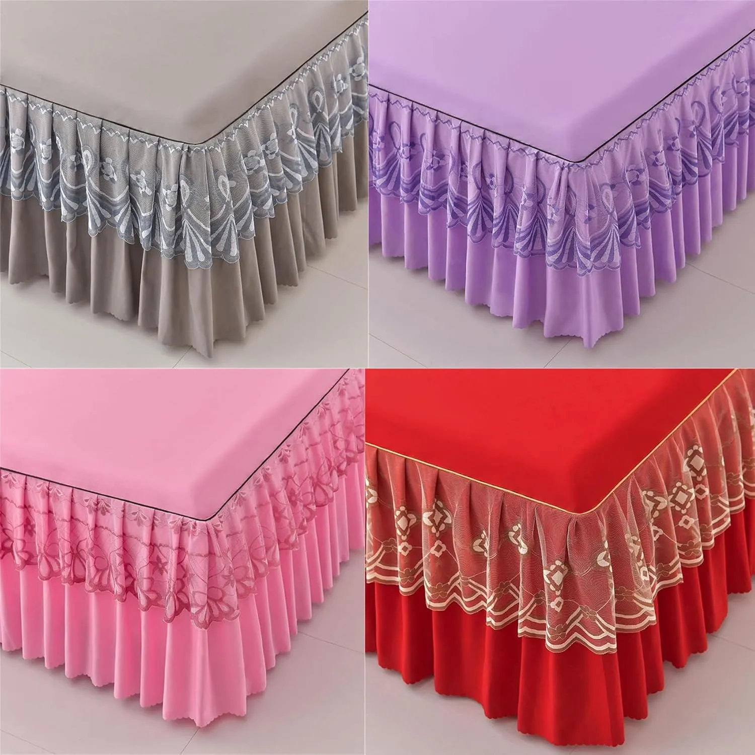 BBPM Bedding Base Valance Sheet Bed Skirt Style Bedspread Lace Bed Skirt Wrap Double/Single/Small Double Soft Microfibre - Pleated - Dustproof/creaseproof/Slip Proof,Green,Twin/100 * 190cm