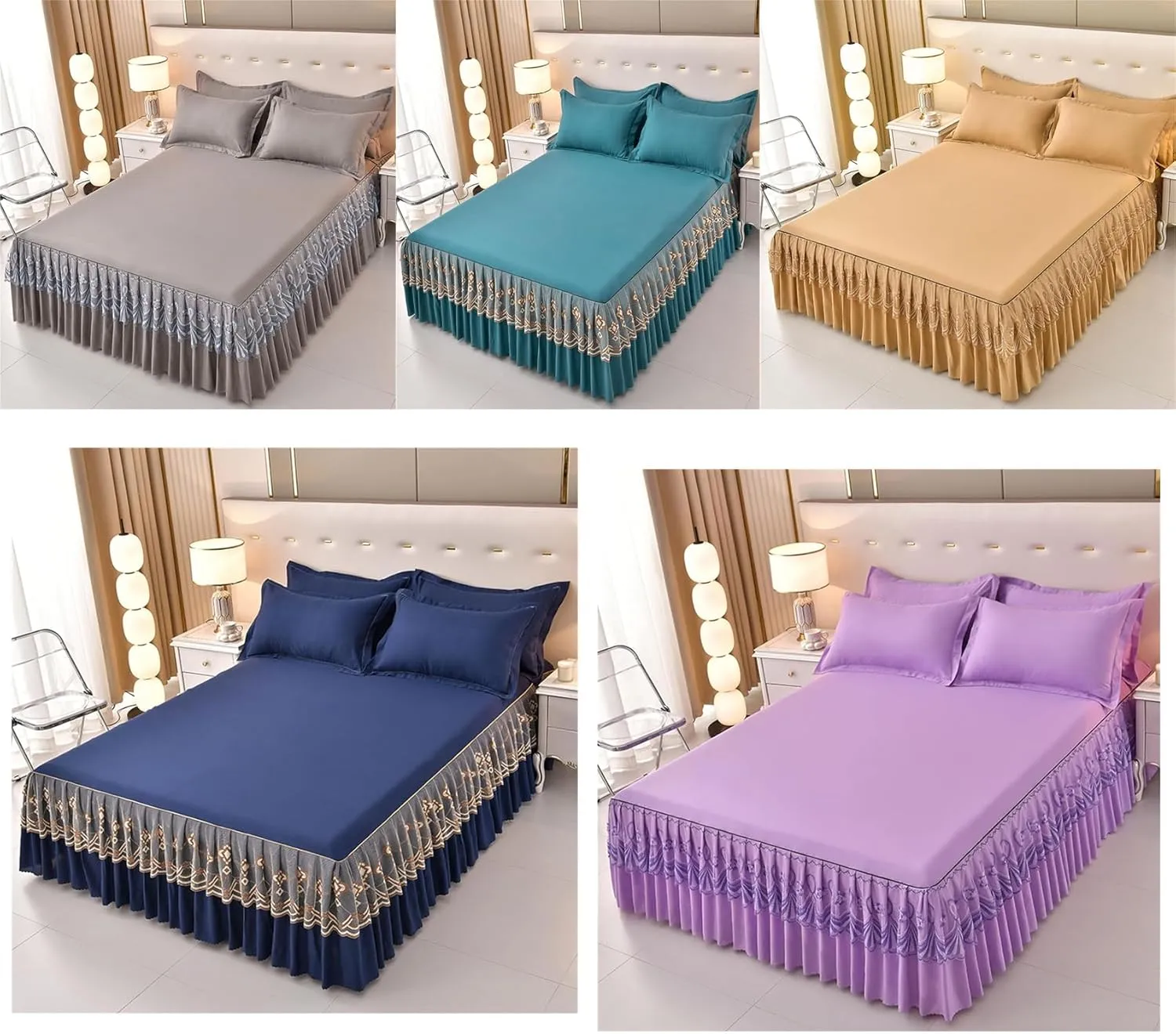 BBPM Bedding Base Valance Sheet Bed Skirt Style Bedspread Lace Bed Skirt Wrap Double/Single/Small Double Soft Microfibre - Pleated - Dustproof/creaseproof/Slip Proof,Green,Twin/100 * 190cm
