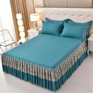 BBPM Bedding Base Valance Sheet Bed Skirt Style Bedspread Lace Bed Skirt Wrap Double/Single/Small Double Soft Microfibre - Pleated - Dustproof/creaseproof/Slip Proof,Green,Twin/100 * 190cm