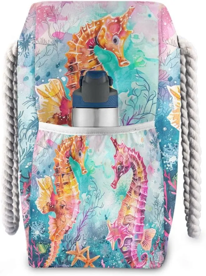 Beach Tote Bags for Women, Turtle Flower Starfish Large Beach Shoulder Bag Pool Bags Purse