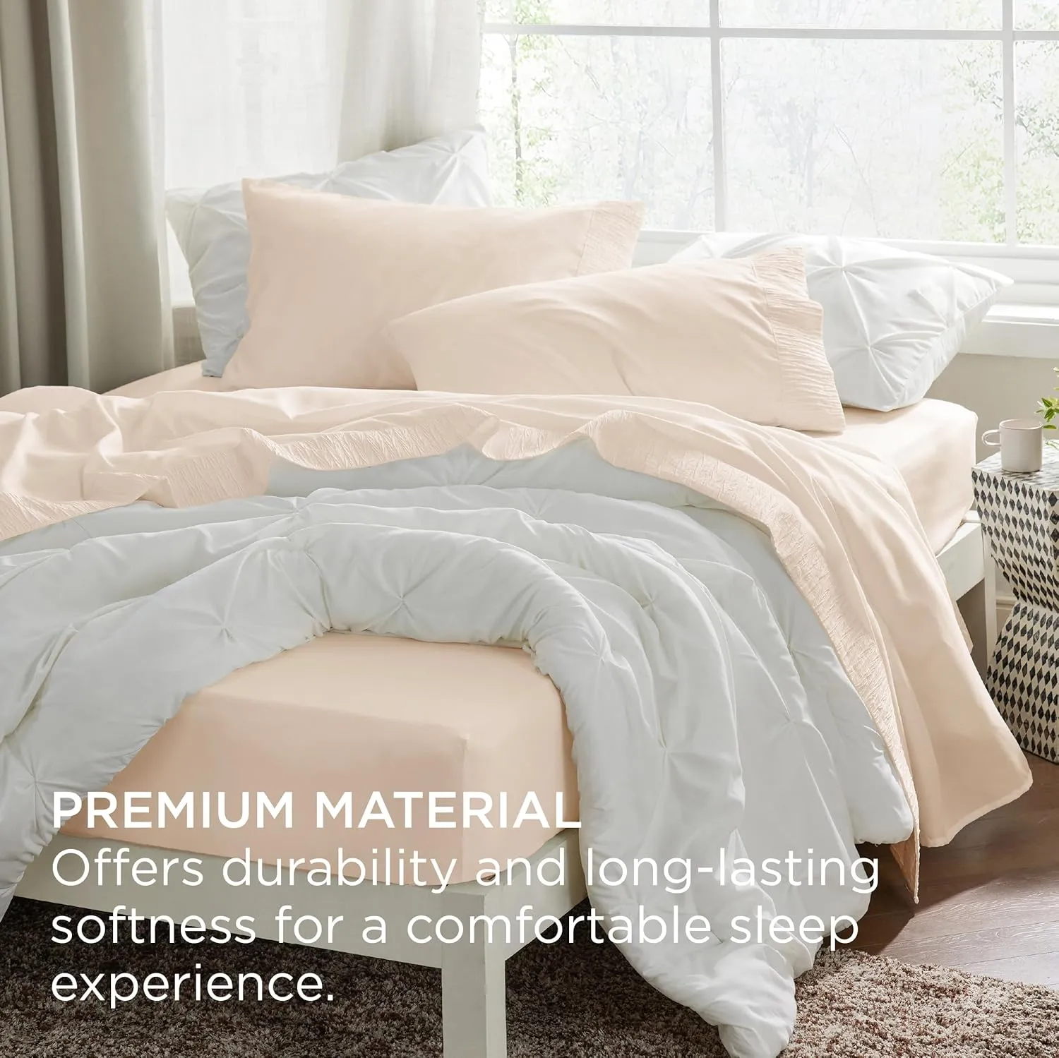 Bedsure Queen Sheet Set - 4 Pieces Soft Queen Size Sheets - Breathable & Cooling - Hotel Luxury - Easy Care Polyester Microfiber Bedding for Women, Men, Beige