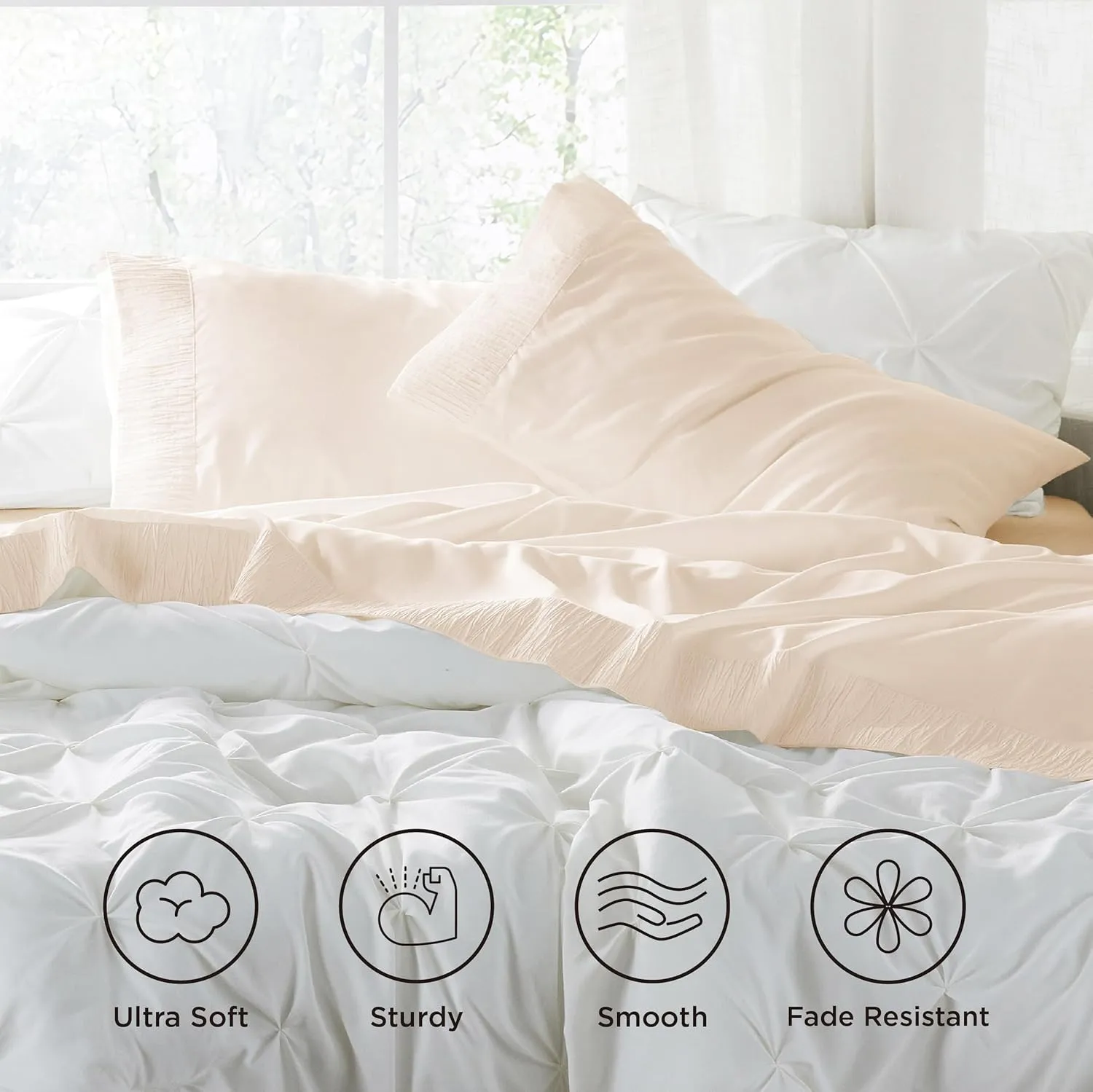 Bedsure Queen Sheet Set - 4 Pieces Soft Queen Size Sheets - Breathable & Cooling - Hotel Luxury - Easy Care Polyester Microfiber Bedding for Women, Men, Beige