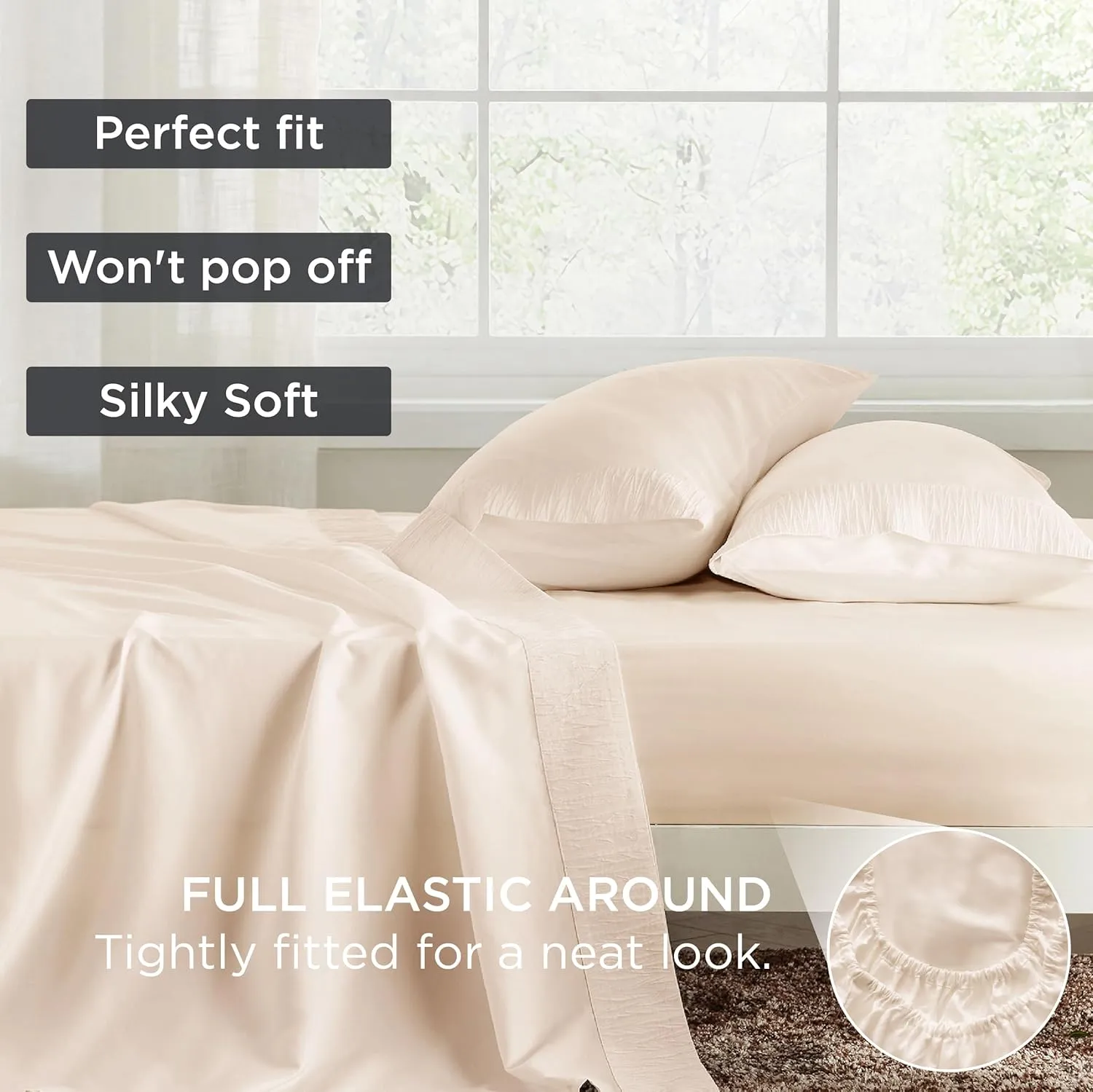 Bedsure Queen Sheet Set - 4 Pieces Soft Queen Size Sheets - Breathable & Cooling - Hotel Luxury - Easy Care Polyester Microfiber Bedding for Women, Men, Beige