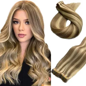 Belaved Tape Hair Extensions Tape in Remy Hair Highlighted Color Brown 8P60 Blonde Real Human Hair 20 Pieces for Invisible Tape Extensions 50g 20pcs 14inch