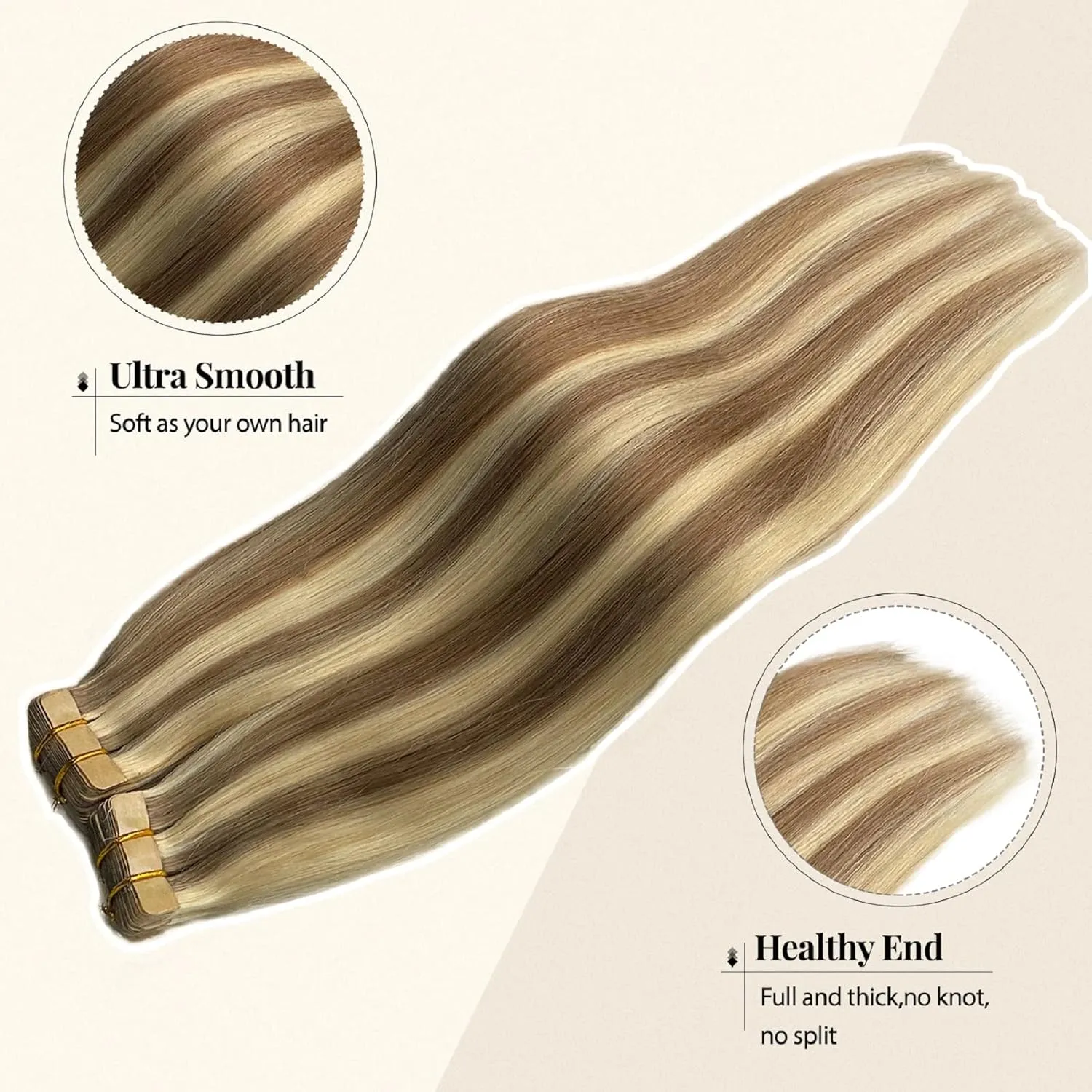 Belaved Tape Hair Extensions Tape in Remy Hair Highlighted Color Brown 8P60 Blonde Real Human Hair 20 Pieces for Invisible Tape Extensions 50g 20pcs 14inch