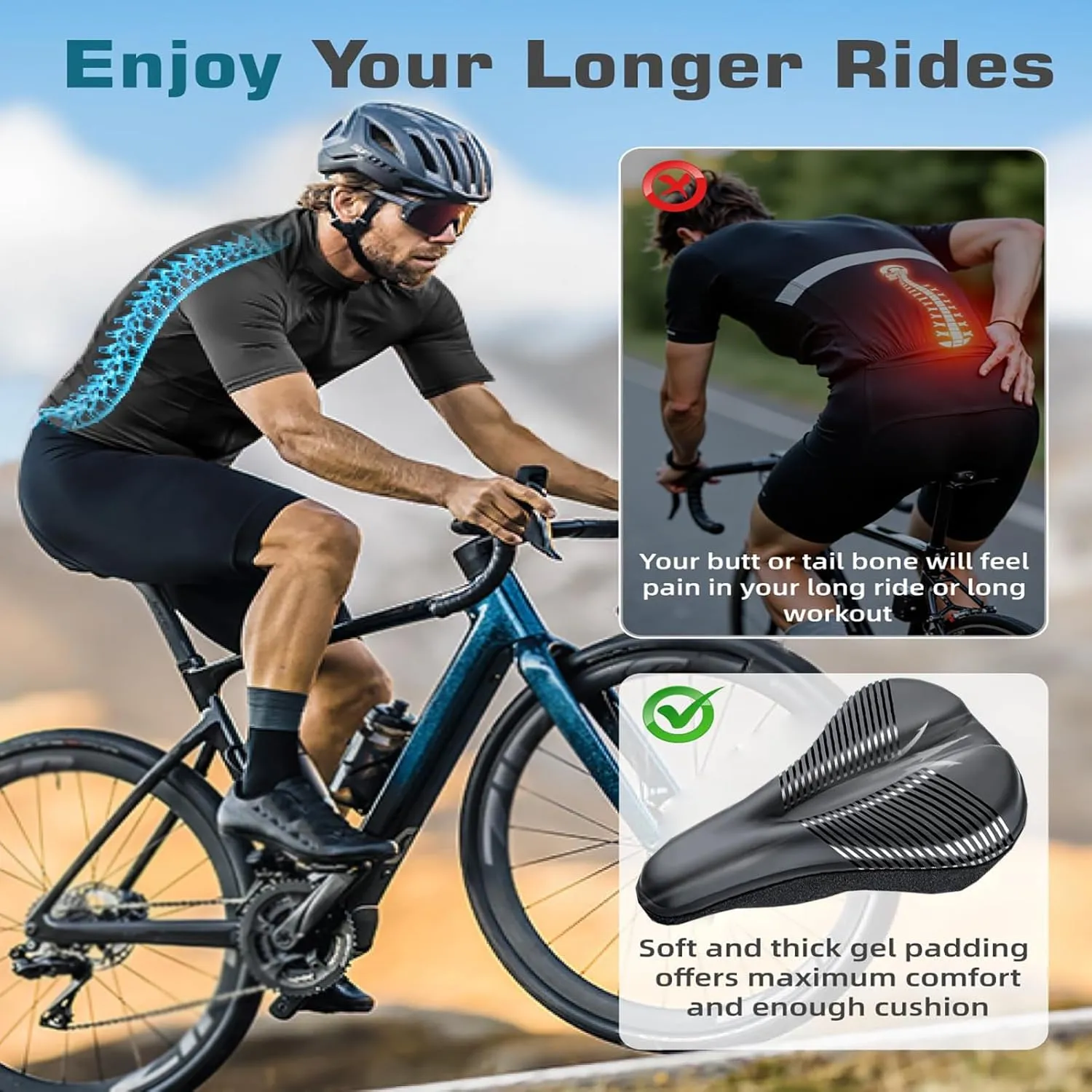 Bike Seat Cushion for Merida Mission CX 5000 Mission CX100 SE Mission Road 4000, Memory Foam & Gel Padded Cover Bicycle Seat for Men Women Shock-Absorbing Comfort Bike Seat Pad,D