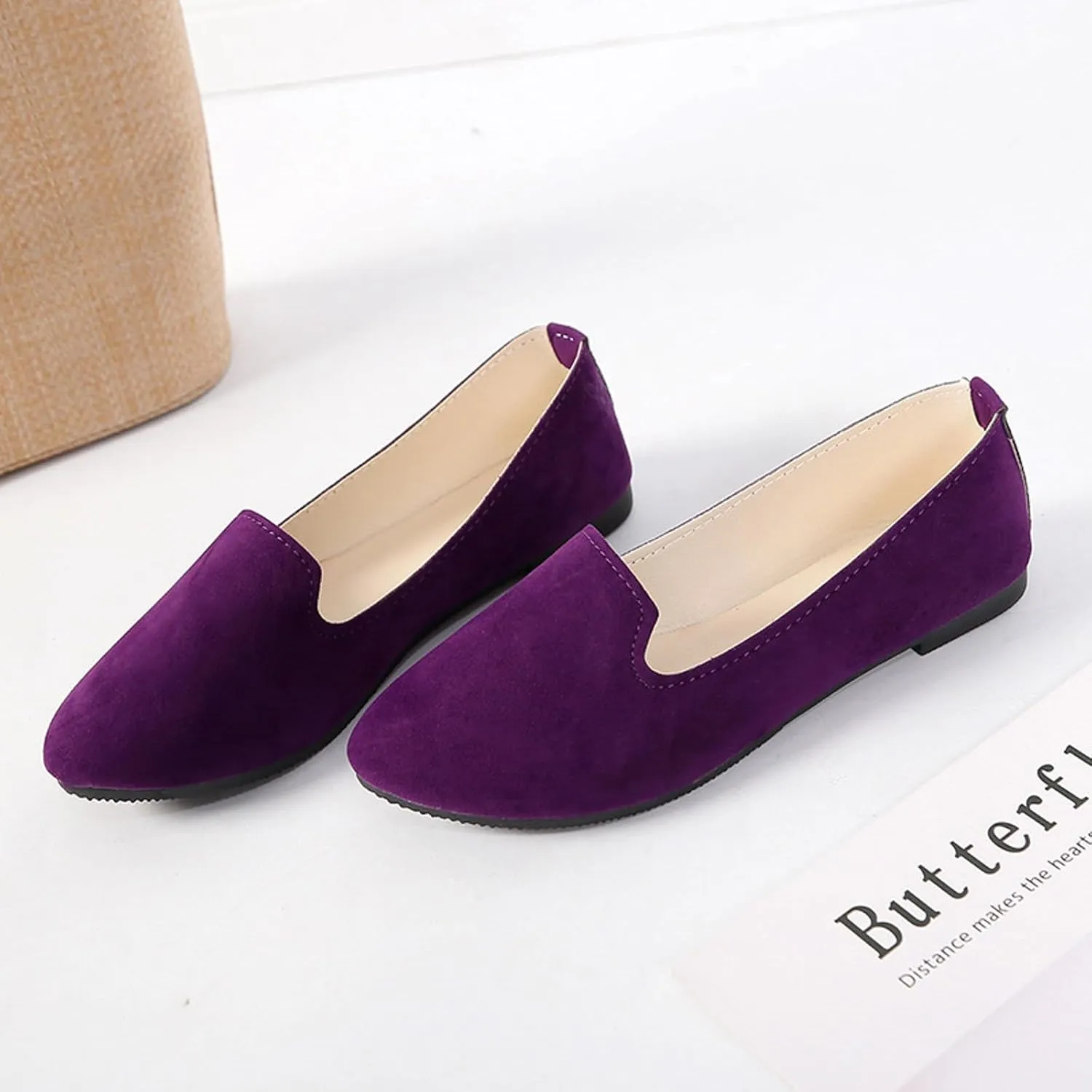 Black Flats for Women Slip on Classic Flats Comfortable Dressy Faux Suede Ballet Flats Shoes Casual Walking Flat Shoes for Women