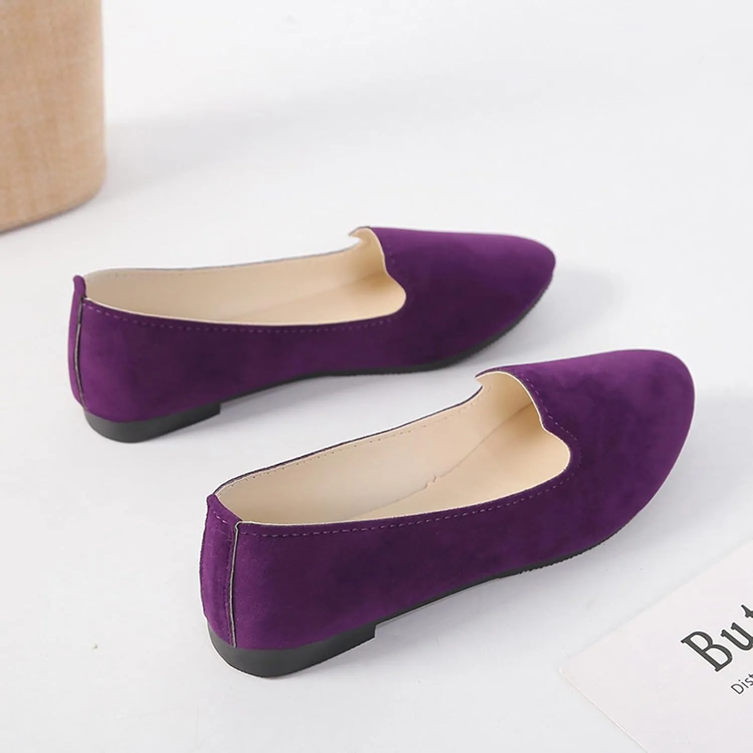 Black Flats for Women Slip on Classic Flats Comfortable Dressy Faux Suede Ballet Flats Shoes Casual Walking Flat Shoes for Women