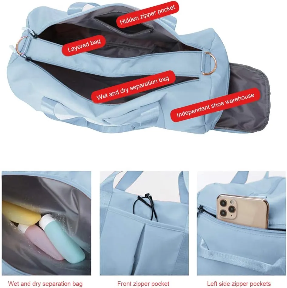 Blackwheel Sports Gym Bag With Shoe Bag Wet Bag Duffle Bag Waterproof Travel Bag for Women Men Light Blue 29L