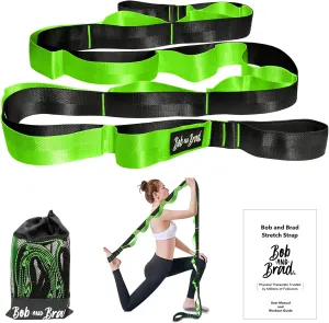 BOB AND BRAD 12 Loop Yoga Stretch Strap - Non-elastic for Stretching, Physical Therapy, Pilates, Dance, Gymnastics, and Athletic Trainers With Carry Bag
