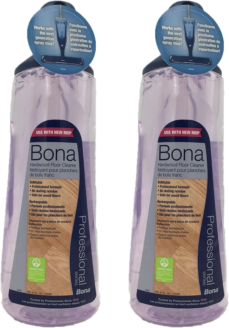 Bona Pro 34 Oz Hardwood Floor Cleaner Refill Cartridge, Premium No-Residue Formula, Ready-to-Use Cartridge For Bona Hardwood Floor Spray Mop, Cleans Dirty, Smudged Wood Floors (Pack of 2)