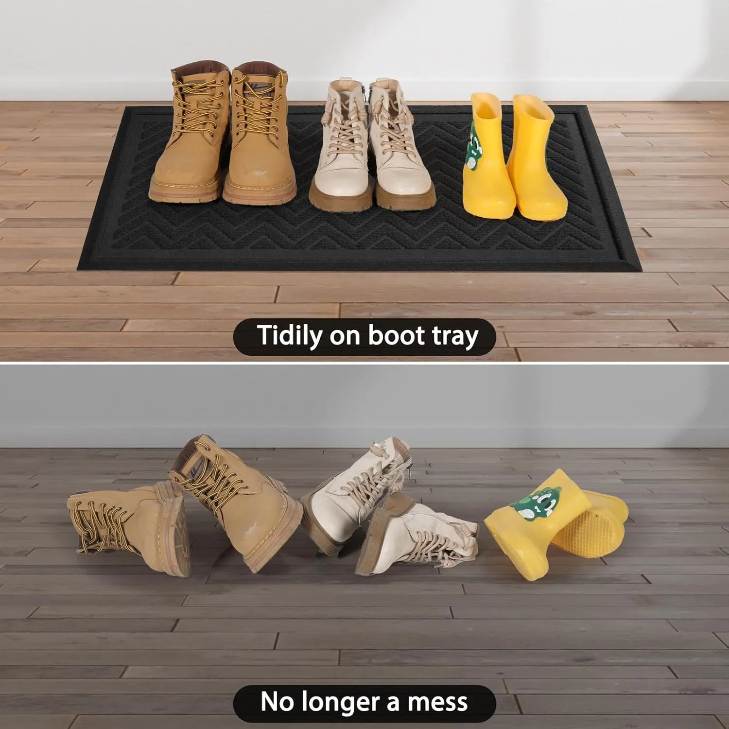 Boot Tray, Waterproof Shoe Mat Tray for Entryway, Non-Slip Shoe Drying Mat, Heavy Duty for Muddy Boots, Indoor/Outdoor Use, 15x30 inches, Black