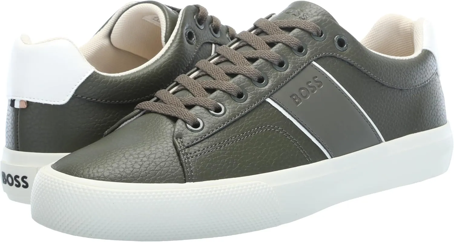 BOSS Men's Aiden Logo Block Leather Low Top Sneaker