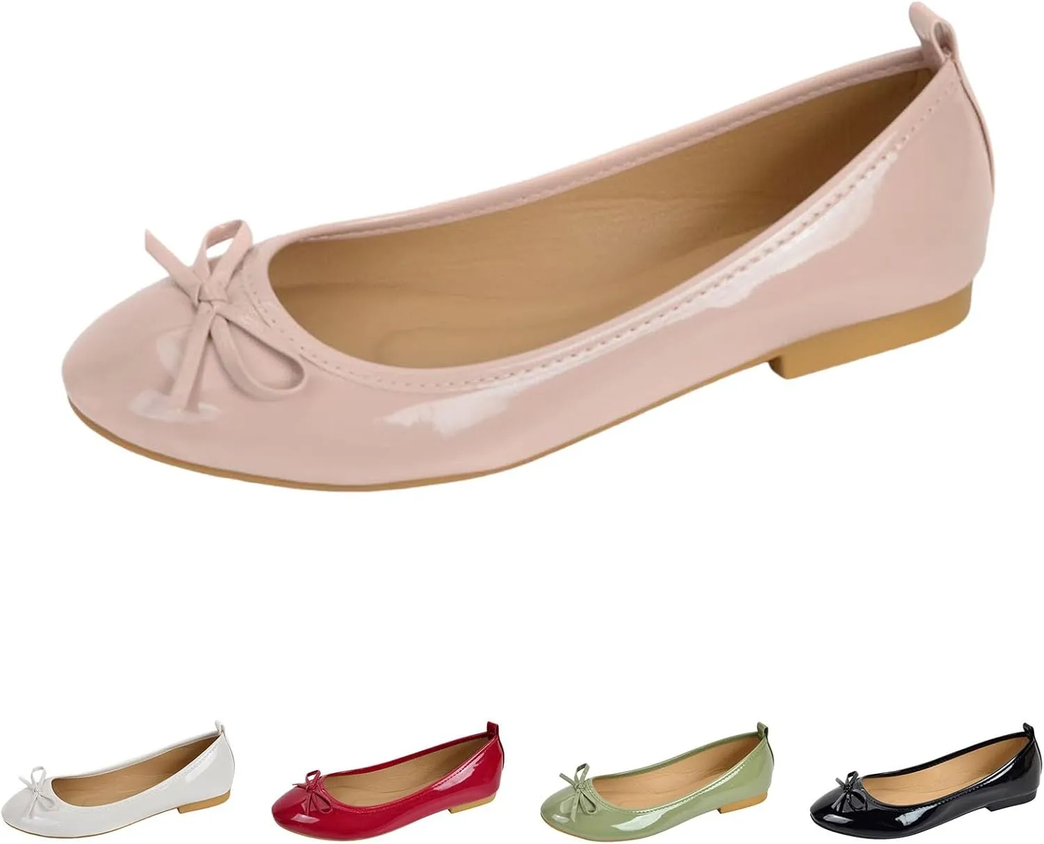 Bowknot Ballet Flats Womens Round Head Casual Flat Shoes Smooth Leather Dress Shoes Wear to Work Easy Slip On Shoe
