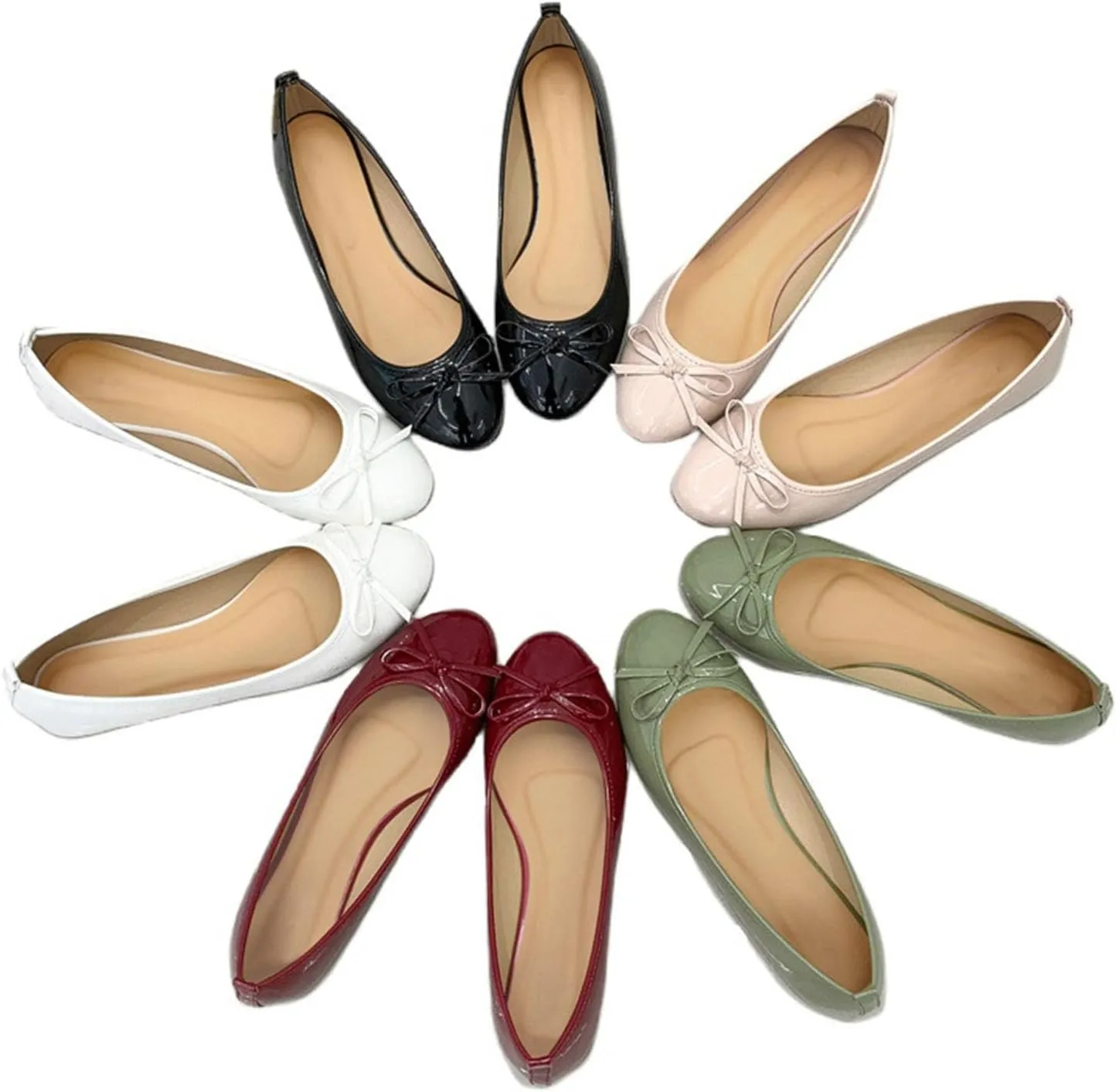 Bowknot Ballet Flats Womens Round Head Casual Flat Shoes Smooth Leather Dress Shoes Wear to Work Easy Slip On Shoe
